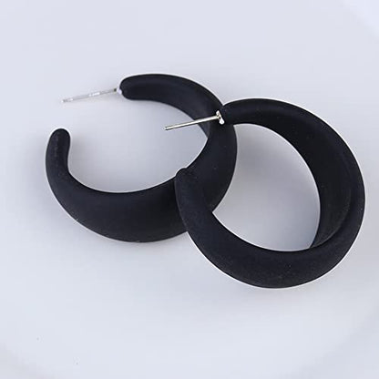 Acrylic Resin Earrings 70s 80s Colorful Hoop Earrings C Shape Trendy Chunky Cute Candy Earrings Jewelry for Women - color: Black