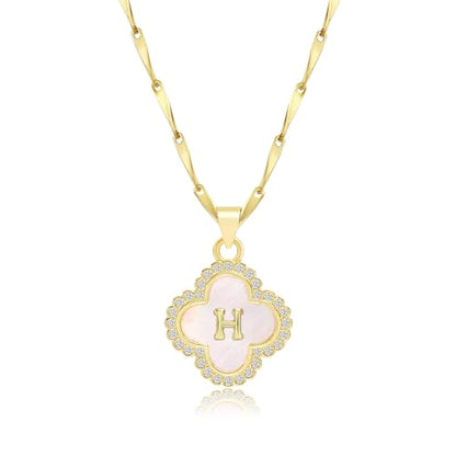 LETFLY 14K Four Leaf Clover Natural Shells Initial A-Z Necklaces for Women - color: Gold, style: Letter H