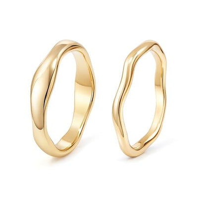 Gold Rings for Women Men Non Tarnish, Waterproof Chunky 14K Gold Plated Dainty Stackable Rings Trendy Statement Pinky Thumb Rings Engagement Eternity Wedding Band Ring Stacking Gold Jewelry Size 3 4 5 6 7 8 9 10 11 - color: Gold, size: 3
