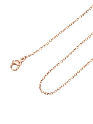 FOCALOOK Womens Chain Necklace, 1/1.4/2mm Thin Cable Link Necklace Chain | Hypoallergenic 316L Stainless Steel, Non Tarnish, Sturdy Chain for Pendants, 14K Gold Plated/Silver/Rose Gold/Black, 14-30" - color: 1.4mm Rose Gold, size: 16 Inch
