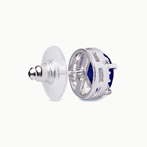 SWEETV Cubic Zirconia Stud Earrings, 8mm Round Cut, Rhinestone Hypoallergenic Earrings for Women & Girls | 9mm Round Cut Hypoallergenic 925 Sterling Silver Stud Earrings for Bridal Bridesmaid Prom Weddings Parties,Silver - color: 06.Sapphire