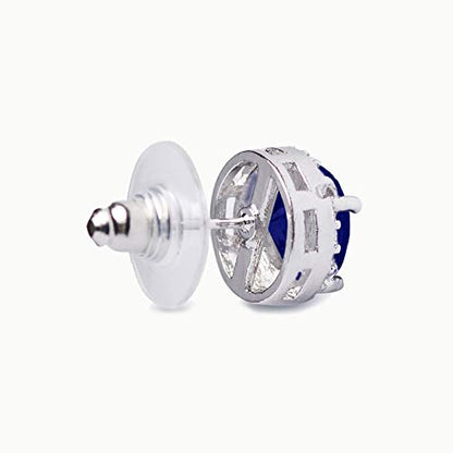 SWEETV Cubic Zirconia Stud Earrings, 8mm Round Cut, Rhinestone Hypoallergenic Earrings for Women & Girls | 9mm Round Cut Hypoallergenic 925 Sterling Silver Stud Earrings for Bridal Bridesmaid Prom Weddings Parties,Silver - color: 06.Sapphire