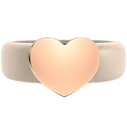 Rinfit Womens Silicone Wedding Ring with Stainless Steel Heart - Rubber Bands - Patented Design - color: PACK A: Nude / Metal Heart - Rose Gold, size: Size 5