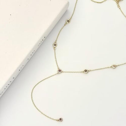 Lariat Gold Necklace for Women, Dainty Long Necklace Y-Shaped Layered Beaded Chain Drop 14k Gold Plated/Silver Necklaces Trendy CZ Diomand Simple Jewelry for Women Gift - color: Gold-Y-5CZ