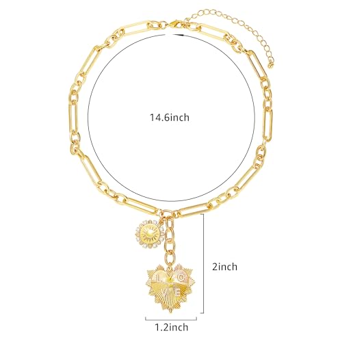 Chunky Gold Necklace for Women, 18K Waterproof Heart Necklace Statement Necklace Gold Charm Necklace Chunky Jewelry Paperclip Chain Choker Gift for Women - style: LOVE Coin Heart