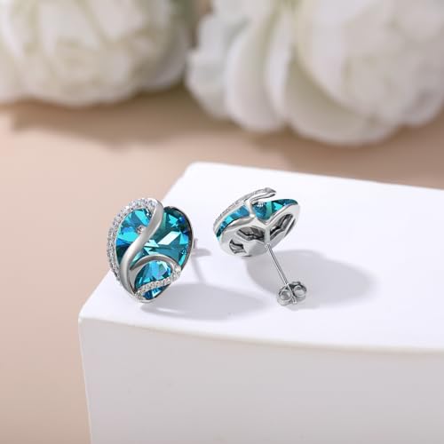 Butterfly Heart Birthstone Crystal Stud Earrings for Women S925 Sterling Silver Heart Birthstone Studs Birthday Gifts for Wife Mother Daughter Girlfriend Mom - color: 12-December