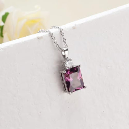 CiNily Rectangular Crystal Necklace for Women Trendy, Pendant Necklace with Chain 14K White Gold | Gold Plated Multicolor Birthstone Pendant Necklaces Boho Jewelry for Christmas Birthday Wedding - color: Silver-Purple cz