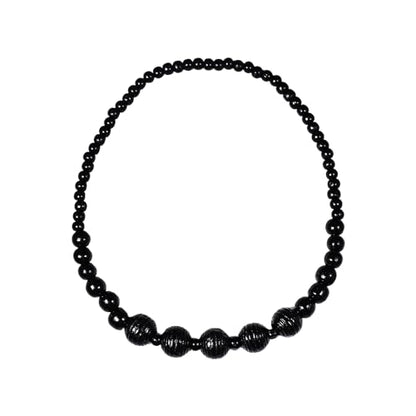 COLORFUL BLING Natural Chunky Wooden Beads Statement Necklace Boho African Tribal Collar Choker Bib Necklace Hippie Vacation Jewelry for Unisex Men Women - color: grooved black