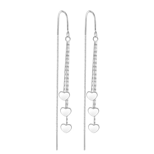 925 Sterling Silver Dangle Earrings with Charms Heart, Water drop, Moon, Star Long Drop Earring for Women Jewelry Gifts Hypoallergenic - color: heart-3 hanging