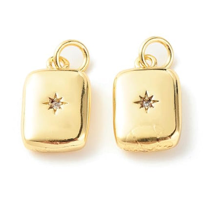 KitBeads 10Pcs Cubic Zirconia Rectangle with Polaris Charms Brass Star Celestial Real 18K Gold Plated Pendants for Jewelry Making Bracelets Earrings Necklace Bulk