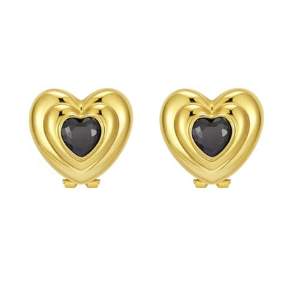 Chunky Gold Geometric Stud Earrings Trendy Vintage 14K Gold Plated Black Cubic Zirconia Statement Cocktail Earrings Dupes Jewelry for Women - style: Black Heart