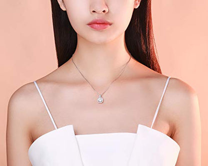 SBLING Platinum Plated Cubic Zirconia/Austrian Crystal Cushion Shape Halo Pendant Necklace/Earrings - color: Moveable pendant-Cubic Zirconia