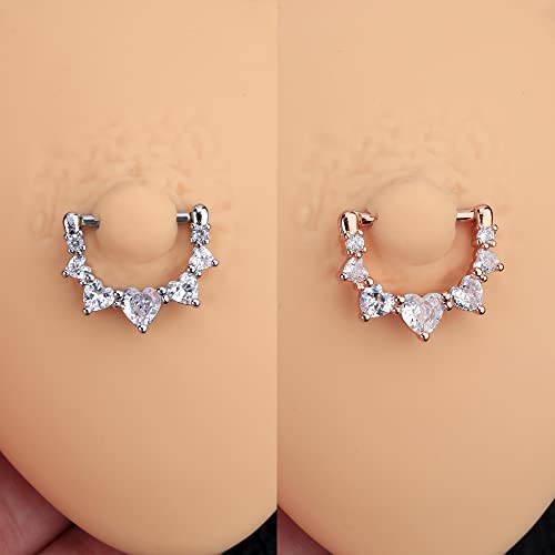Melighting 2pcs 14G Nipple Rings Surgial Steel 316L Piercing Jewelry Shiny Heart Clear CZ Nipple Bars Rose Gold 14mm - color: rose gold