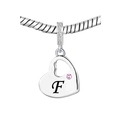 KunBead Initial A-Z Letter Pink Heart Alphabet Birthday Dangle Love Charms Compatible with Pandora Charm Bracelet for Auntie Friend Sister Mom Daughter Nana Granddaughter Wife - style: Letter F