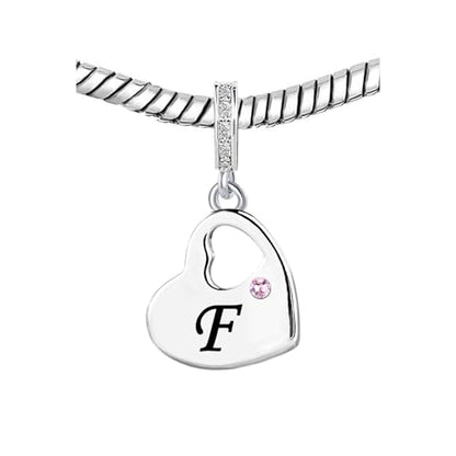 KunBead Initial A-Z Letter Pink Heart Alphabet Birthday Dangle Love Charms Compatible with Pandora Charm Bracelet for Auntie Friend Sister Mom Daughter Nana Granddaughter Wife - style: Letter F