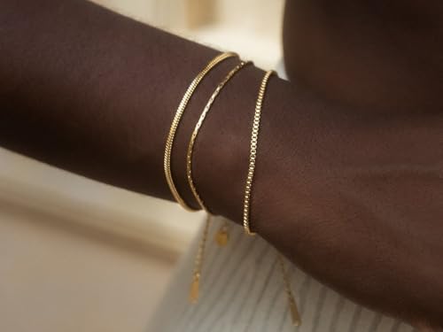 Mens Bracelet - Dainty Gold/Silver Chain Bracelet Stack 14K Gold Plated Silver Bracelets for Men Stainless Steel Adjustable Cross Charm Cuban Link Bracelet Snake Jewelry Set to Men Dad Birthday Day - color: Gold, size: 8+2 Inch