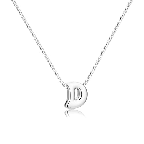 Bubble Gold Initial Necklaces for Women,14K Gold Plated A-Z Initial Necklaces for Women, Chunky balloon letter name Pendant Necklace Fashion Jewelry Gifts - color: D, style: Silver