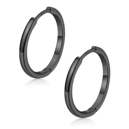 FaithHeart 925 Sterling Silver Post Huggie Hoop Earrings for Women 8-20mm | Silver/Black/Gold/Rose Gold Small Hoop Earrings, Hypoallergenic Lightweight Cartilage Huggie Earrings, Gift Box - color: Black, size: 18mm