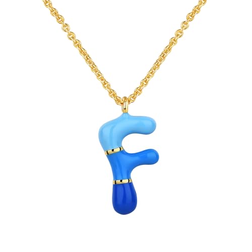 Kainier Bubble Letter Initial Necklace for Women, Colorful Balloon Alphabet Name Pendant Dainty Cute 14K Gold Plated Necklaces Jewelry Gifts… - color: Colourful, style: F