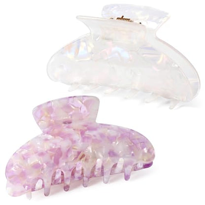 Aileam Acetate Hair Claw Clips for Women,White Pink hair clip French Design Strong Hold Non-Slip claw clips for Thick Hair, 2 Pack - color: Crystal Clear White & Pink