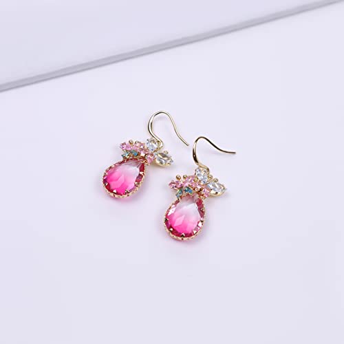 Crystal Teardrop Earrings CZ Butterfly Earrings Gold Dangle Earrings Jewelry Gift for Women - color: Red