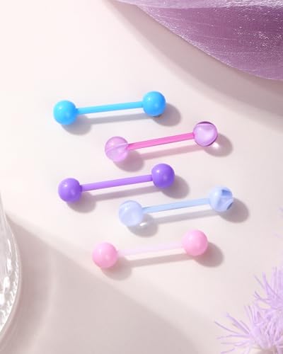 Jewseen 5PCS Tongue Barbells 14G Acrylic tongue piercing jewelry Candy Color tounge bars tongue piercing jewelry tongue rings for women - color: Blue