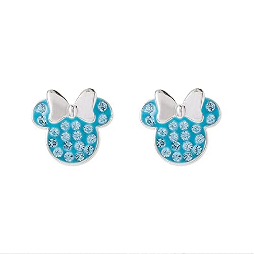 Disney Minnie Mouse Jewelry, Sterling Silver Pave Birthstone Crystal | Stud Earrings - color: March-Aquamarine Light Blue Crystal