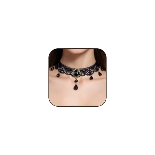 CSIYANJRY99 Gothic Choker Necklace for Women Halloween Red Crystal Vampire Choker Steampunk Lace Choker Witch Costume Accessories - style: Crystal tassel
