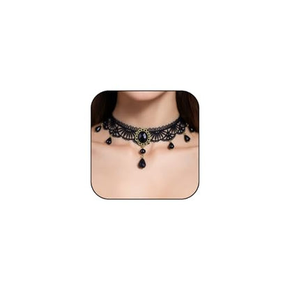 CSIYANJRY99 Gothic Choker Necklace for Women Halloween Red Crystal Vampire Choker Steampunk Lace Choker Witch Costume Accessories - style: Crystal tassel