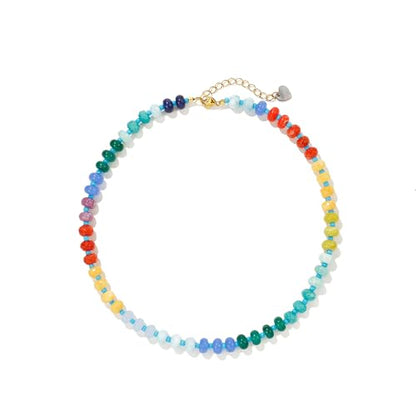 Joya Love Colorful Gemstone Beaded Necklaces For Women Trendy Rainbow Natural Stone Boho Handmade Stainless Steel Waterproof Strand Necklaces Jewelry For Women Gift - color: Red Yellow
