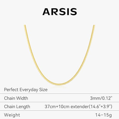 ARSIS 18K Gold Plated Herringbone Necklace Snake Chain Choker Dainty Layered Hypoallergenic Jewelry Gift for Women - color: Gold Single Layer 3mm