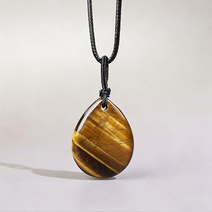 Teardrop Gemstone Necklaces for Women, Healing Crystal Pendant Necklace Birthstone Jewelry for Women - color: Tiger's Eye