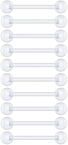 Plastic Tongue Rings For Surgery - Clear Plastic Tongue Rings For Work - Hypoallergenic Straight Barbell Bioflex Ring Piercing Jewelry - Clear Industrial Piercing Jewelry - color: 14G - 14mm (9/16)