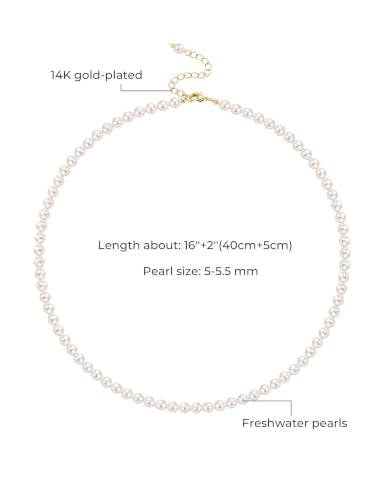 EAMTI Freshwater Cultured Pearl Necklace for Women, 5-5.5mm Classic Pearl Strand Choker, Dainty Beaded Necklace 16 Inch Trendy - color: 5-5.5mm-White