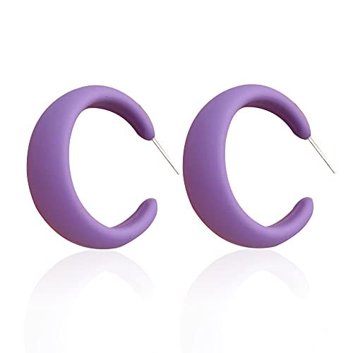 Acrylic Resin Earrings 70s 80s Colorful Hoop Earrings C Shape Trendy Chunky Cute Candy Earrings Jewelry for Women - color: Violet