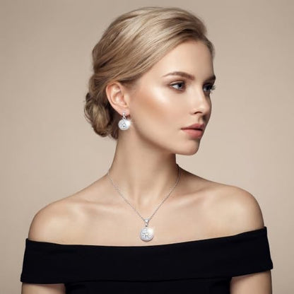CZ Necklace and Stud Earrings Set for Women, 2PCS | Cubic Zirconia, Matching Jewelry Set, Dainty Sparkling, Daily Wear - color: 1CT+1CT Drop Back Stud