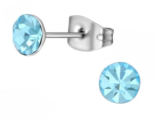Stainless Steel Stud Earrings 5mm Crystal Birthstone Ultra-Tiny Cartilage Tragus Helix Second Ear Stackable Jewelry - color: March - Light Blue