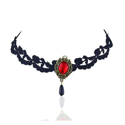 Vampire Choker Necklace for Women Gothic Lace Choker Necklace Y2K Goth Red Black Zirconia Pendant Necklaces Halloween Dark Bridal Vampire Costume Jewelry Accessories - style: Style-A