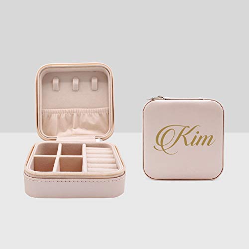 The Wedding Party Store Monogrammed Customized Small Compact Travel Jewelry Box Organizer Case (Pink) - color: Pink