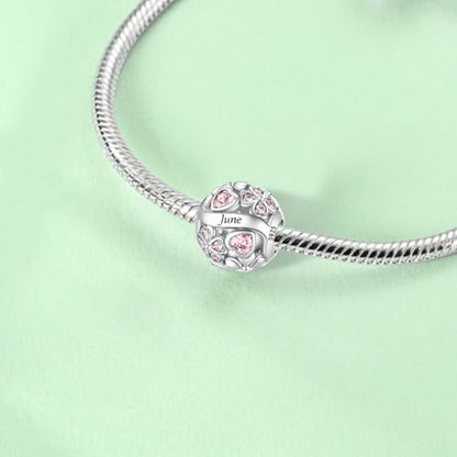 925 Sterling Silver Lucky Clover Birthstone Charms for Bracelets Dangle Pendant with 5A Cubic Zirconia Compatible Pandora Bracelets, Ladies Birthday Gift - style: 6-June