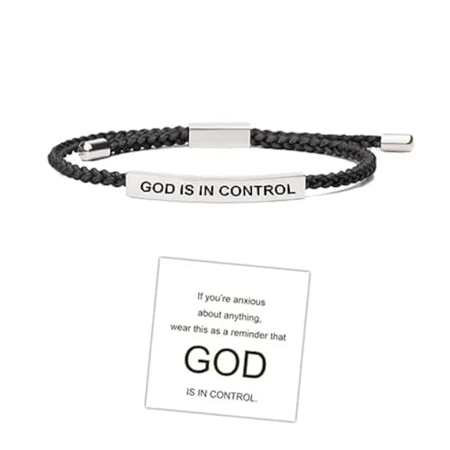 XAM God Is in Control Keep Trusting Keep Praying Tube Bracelet Adjustable Braided Rope Handmade Engraved Inspirational Motivational Bracelet Stainless Steel Gifts Jewelry for Women Men Friends