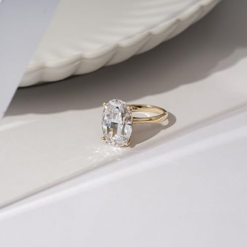 DIAMONBLISS Marilyn Monroe 10-Carat Big Solitaire Ring For Women | 14K Gold Plated 925 Sterling Silver Glamorous Cocktail Ring | 100 Facet Cubic Zirconia CZ Simulated Diamond - style: Oval 10 Carats