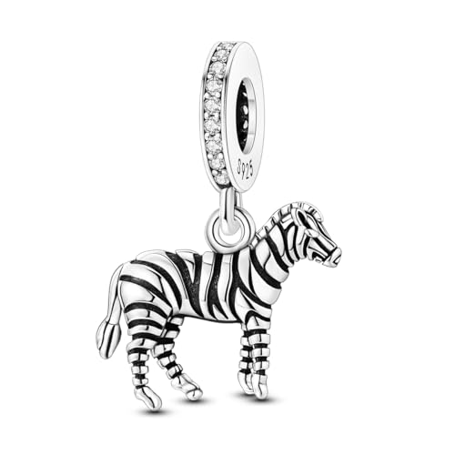 Hapour 925 Sterling Silver Charms for Bracelet Necklace Dangle Pendant Bead | Bear Charm, Elephant Zebra Cat Dream catcher Family Birthday European Jewelry Charm, For Women Mom - color: Silver Zebra