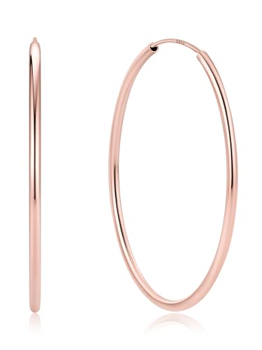 ChicSilver 925 Sterling Silver Hoop Earrings for Women Hypoallergenic, Lightweight Large Gold Plated Silver Hoop Earrings, Endless Hoops Earring 20/30/40/50/60/70MM - color: A. High Polished Rose Gold, size: 50mm