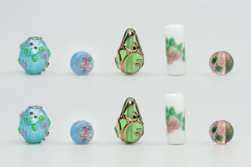 10 pcs Mix of Bohemia Lampwork Czech Glass Beads with Flowers, Hand Made Set Kit, LW 001 - color: Lampwork Mix 01