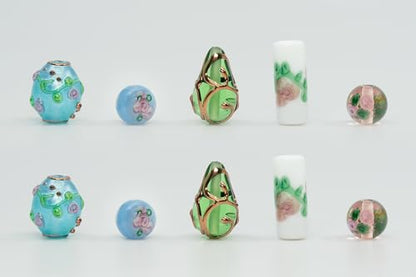 10 pcs Mix of Bohemia Lampwork Czech Glass Beads with Flowers, Hand Made Set Kit, LW 001 - color: Lampwork Mix 01