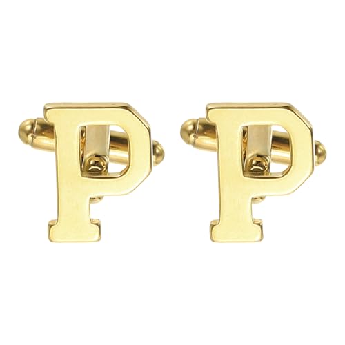 PATIKIL Initial Cufflinks, Classic Alphabet Stainless Steel Men Cuff Links 26 Letters A-Z with Box for Men Father Husband Weddings Gift Business Birthday - style: Letter P