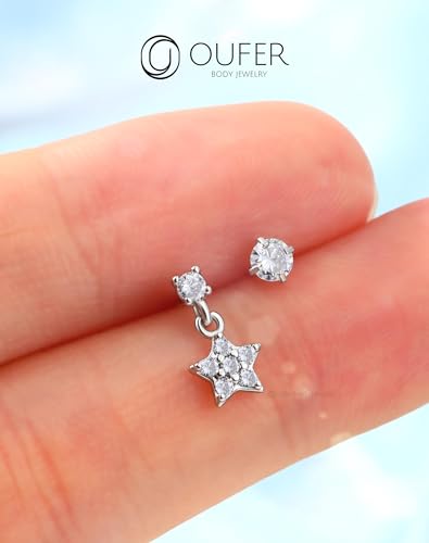 OUFER 2PCS Stainless Steel Nose Rings, Moon Star Butterfly Design 20G Nostril Dangle Piercing Jewelry - 7MM - style: Flower