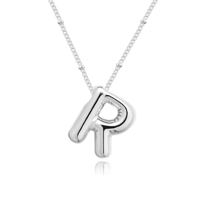 Ewrkbrㅤ Initial Necklaces for Women, 14k Gold Plated Bubble Letter Necklace Chunky Gold Necklace Dainty Charm Initial Necklaces for Women Trendy Custom Preppy Stocking Stuff Necklace Christmas Gifts - color: Silver, style: R