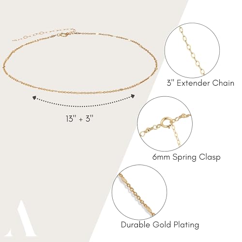Annika Bella Choker Necklace, Gold Chain for Women, Length 13-16 Inches, Minimalist Necklaces for Women, Lace/Link/Tubes/Dotted Chain Chokers. - style: Dotted Chain